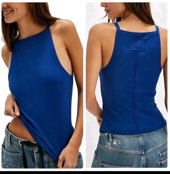 We The Free Tops - We The Free Ribbed Knit Tank Top Square Neck Blue Size XS Free People